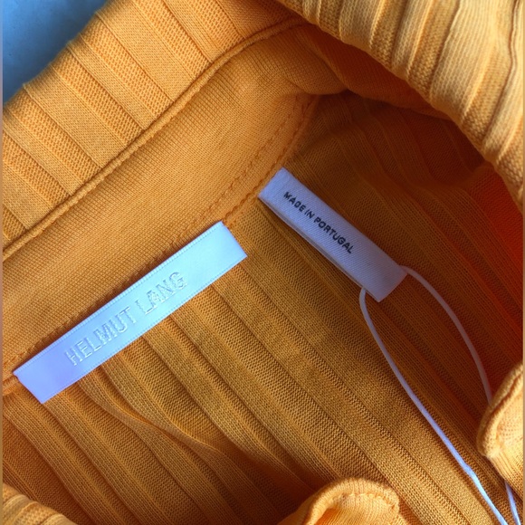 NWT Helmut Lang Cotton Cropped Rib Knit Long Sleeve Polo in Orange, Size XS - Picture 13 of 14